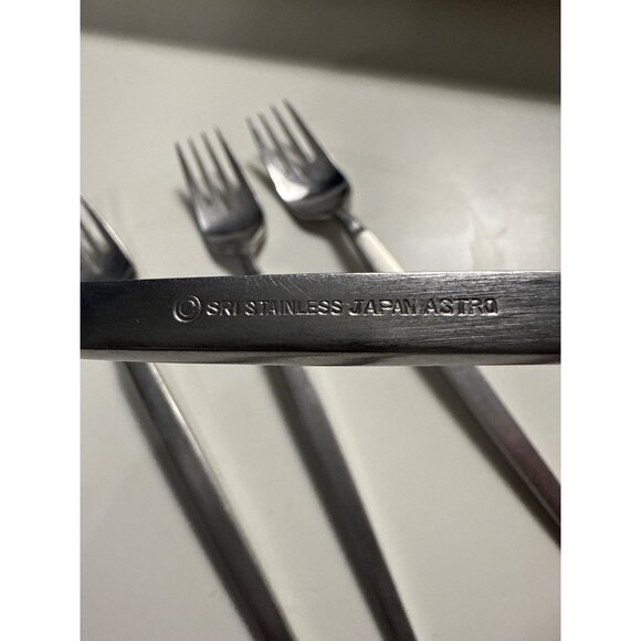 Vintage SRI Astro by Stanley Roberts Japan Stainless Steel Salad Fork Set Of 4 - Picture 3 of 4